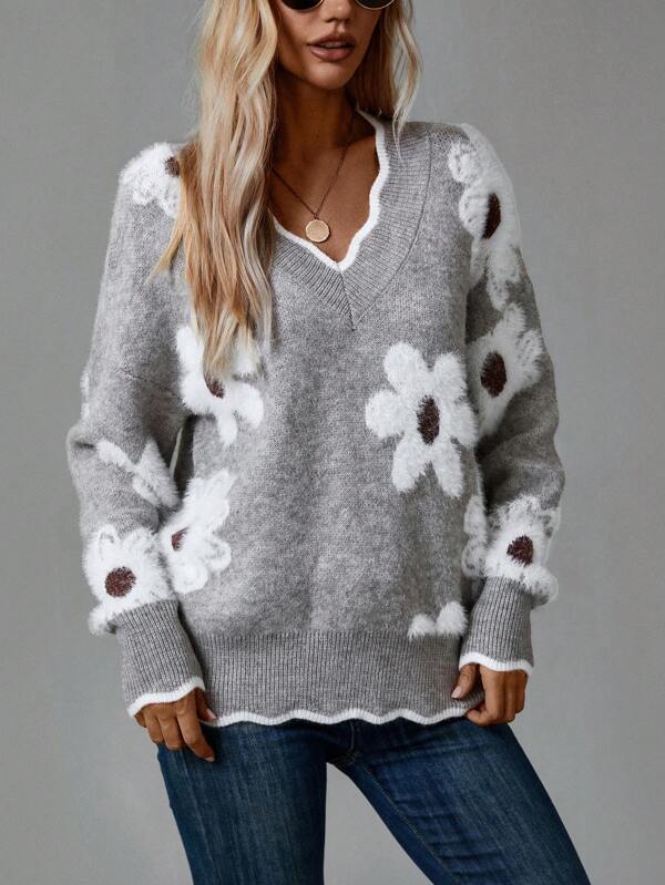 Thea | Floral V-Neck Sweater