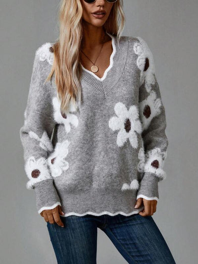 Thea | Floral V-Neck Sweater