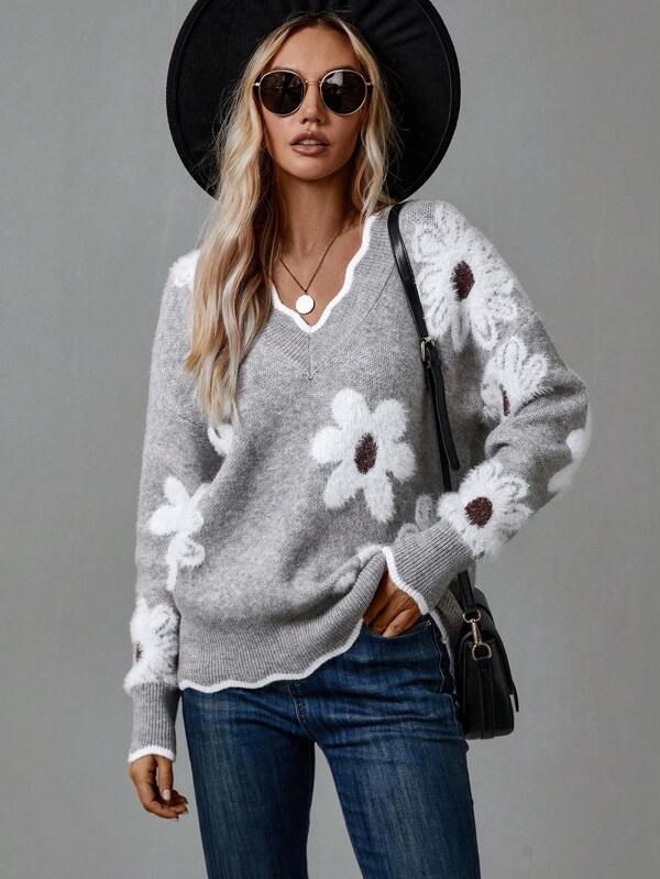 Thea | Floral V-Neck Sweater