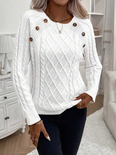 Clara | Button-Detail Cable Knit Sweater
