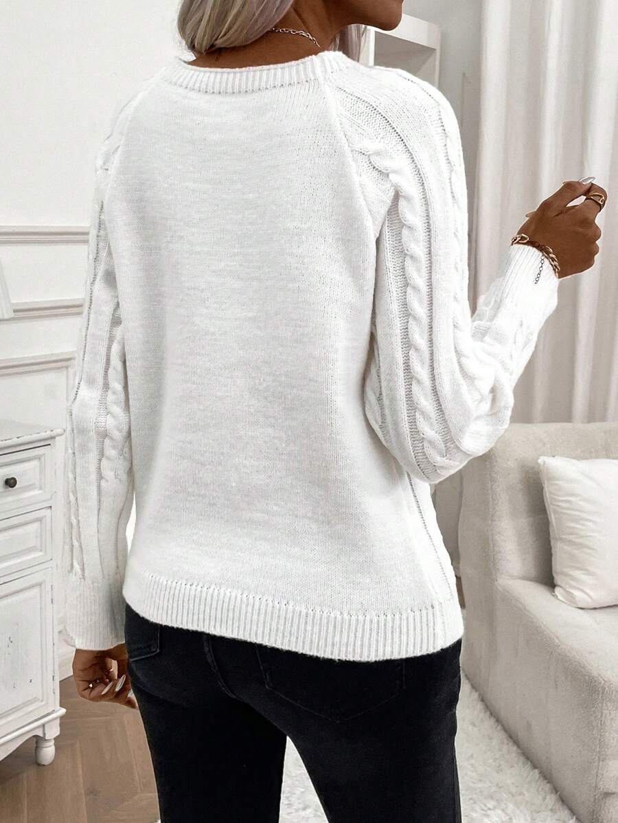 Clara | Button-Detail Cable Knit Sweater