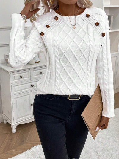 Clara | Button-Detail Cable Knit Sweater
