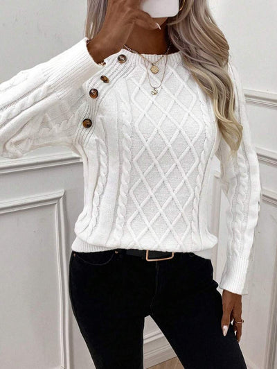 Clara | Button-Detail Cable Knit Sweater