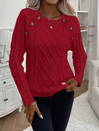 Clara | Button-Detail Cable Knit Sweater
