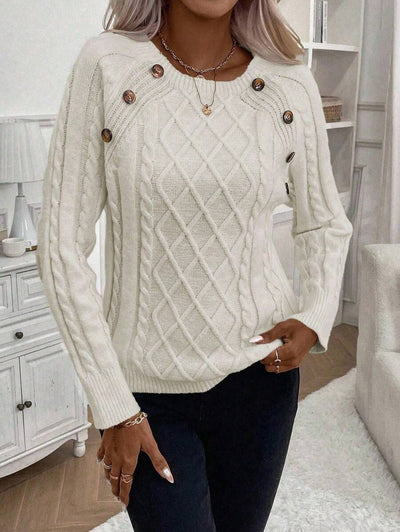 Clara | Button-Detail Cable Knit Sweater
