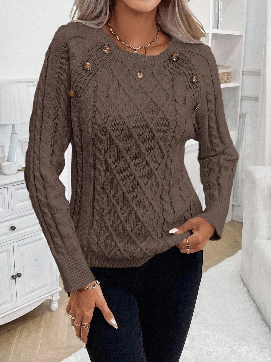 Clara | Button-Detail Cable Knit Sweater