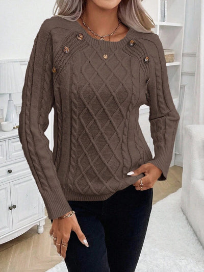 Clara | Button-Detail Cable Knit Sweater
