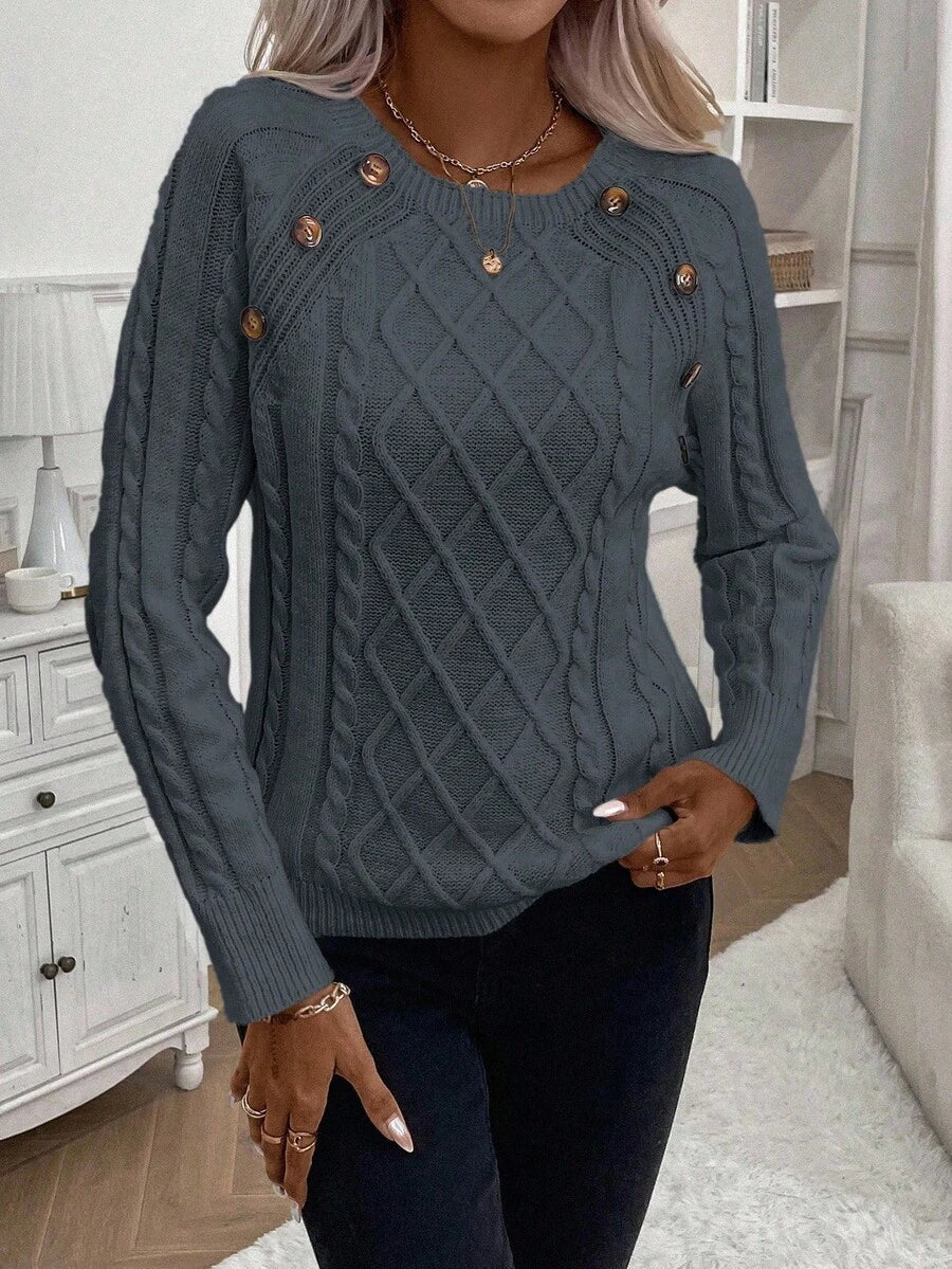 Clara | Button-Detail Cable Knit Sweater