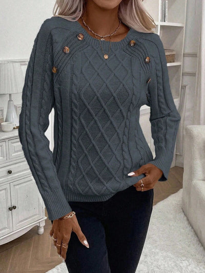 Clara | Button-Detail Cable Knit Sweater