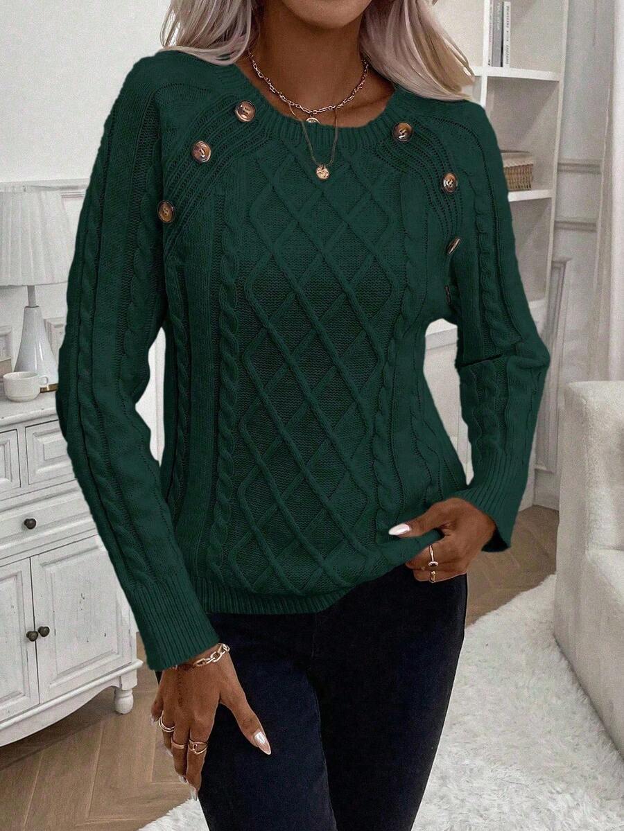 Clara | Button-Detail Cable Knit Sweater