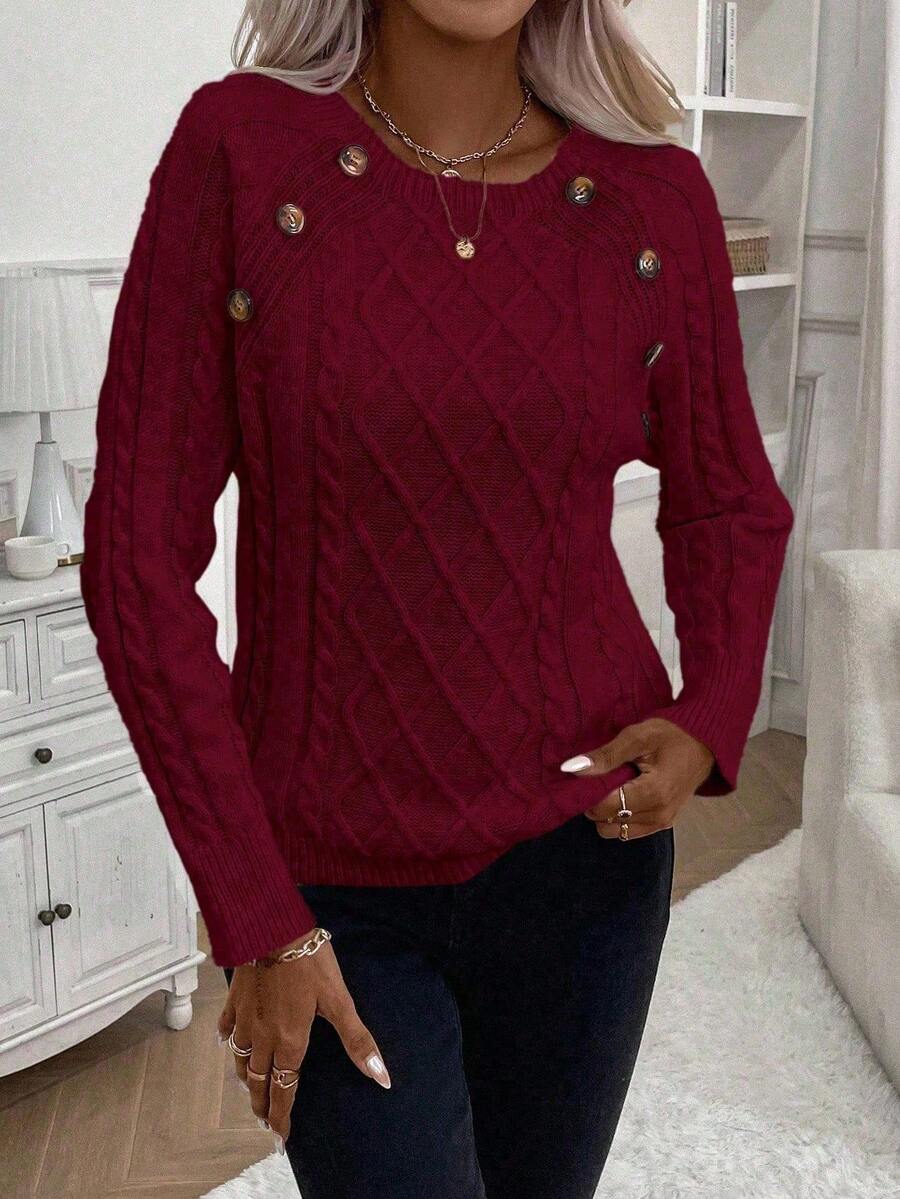 Clara | Button-Detail Cable Knit Sweater