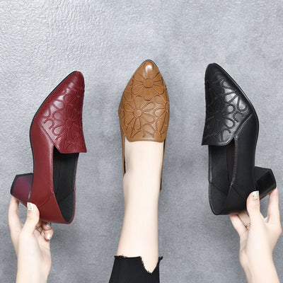 Olene | Soft Faux Leather Embroidered Pumps