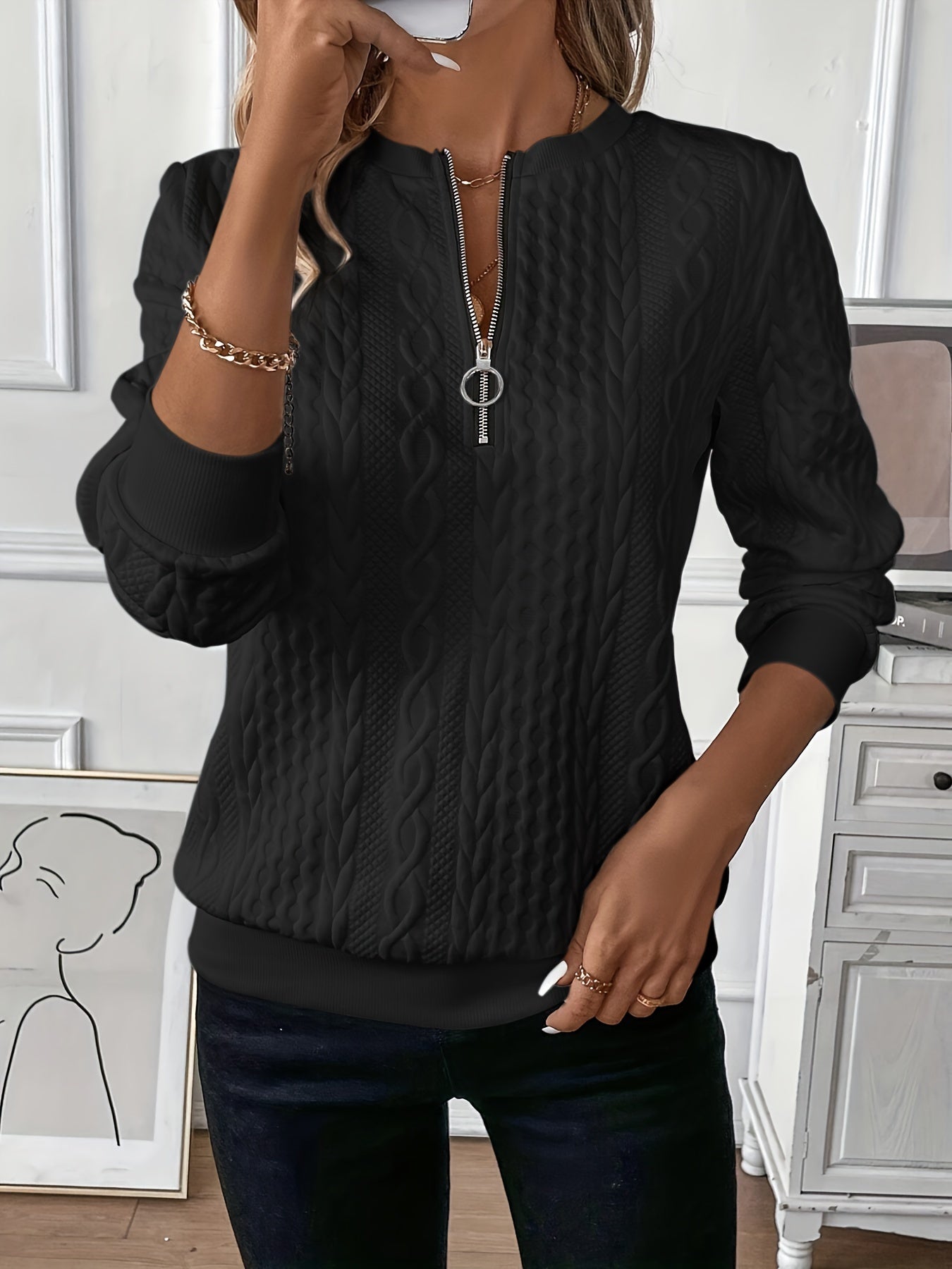 Amalie | Women’s Cable Knit Zip Cardigan