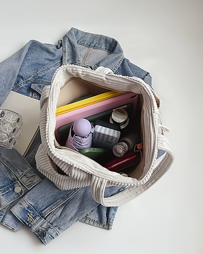 Lida | Ribbed Carry Bag with Cord Detail