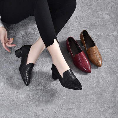 Olene | Soft Faux Leather Embroidered Pumps