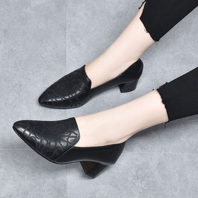 Olene | Soft Faux Leather Embroidered Pumps