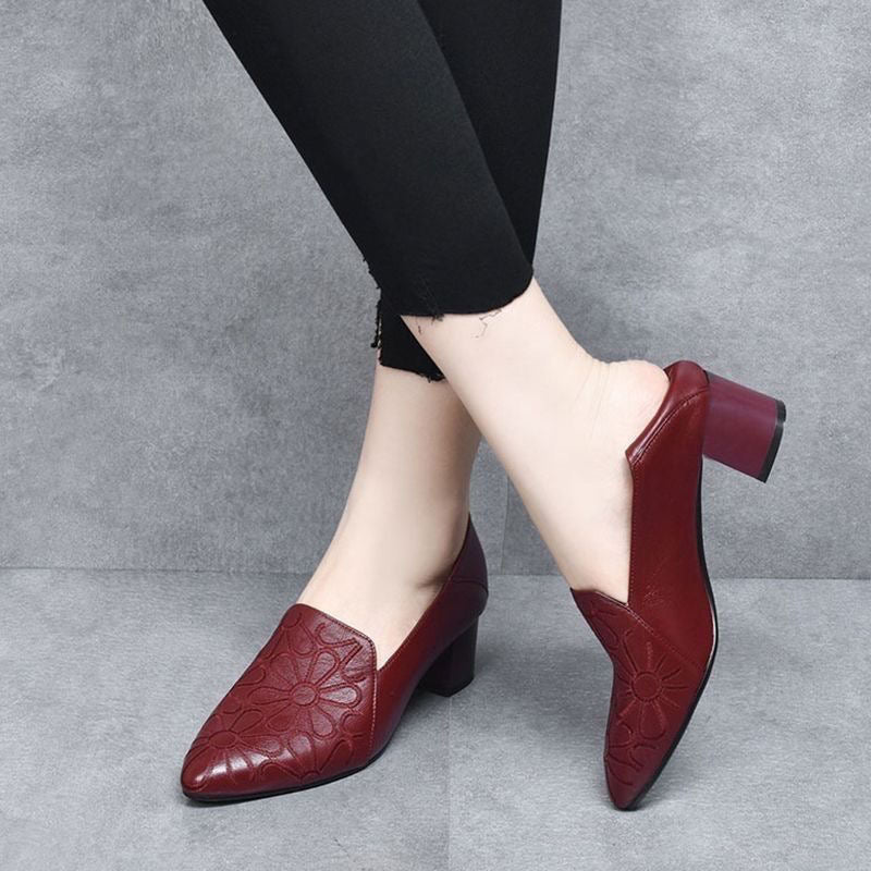 Olene | Soft Faux Leather Embroidered Pumps