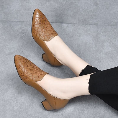 Olene | Soft Faux Leather Embroidered Pumps